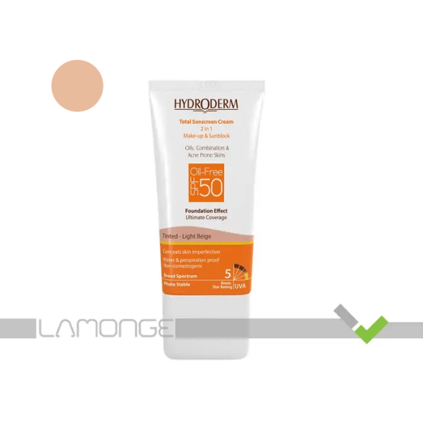 کرم ضد آفتاب SPF50 بژ روشن هیدرودرم مناسب پوست چرب-min