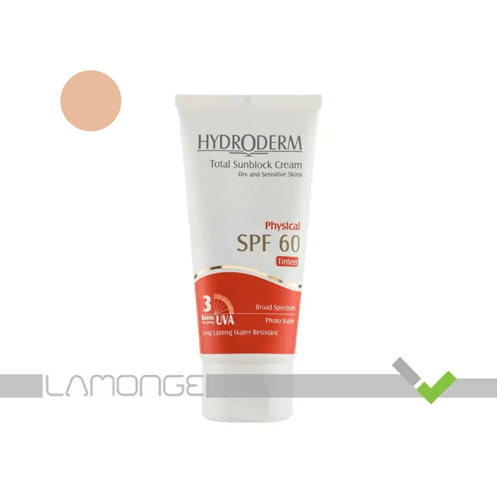 کرم ضد آفتاب هیدرودرم فيزيکال SPF60 رنگي مناسب پوست خشک و حساس-min