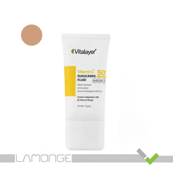 ضد آفتاب SPF50 بژ طبیعی حاوی ویتامین C ویتالیر حجم ۵۰ میلی لیتر