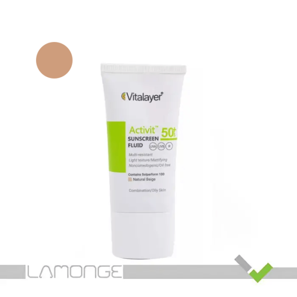 ضد آفتاب SPF50 بژ طبیعی ویتالیر مدل Activit مناسب پوست چرب