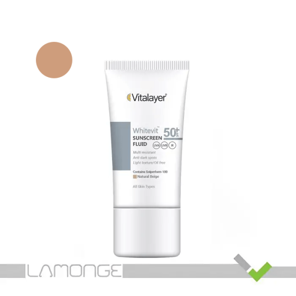 ضد آفتاب SPF50 بژ طبیعی ویتالیر مدل Whitevit مناسب انواع پوست