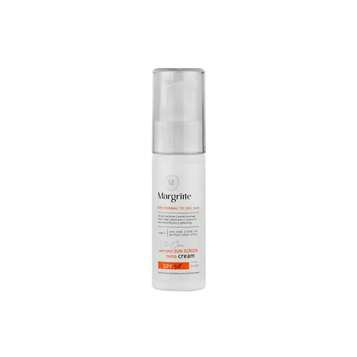 شاخص روشن کننده خشک کرم ضد آفتاب رنگی SPF50 پوست نرمال و خشک مارگریت حجم 50 میل - Image 1