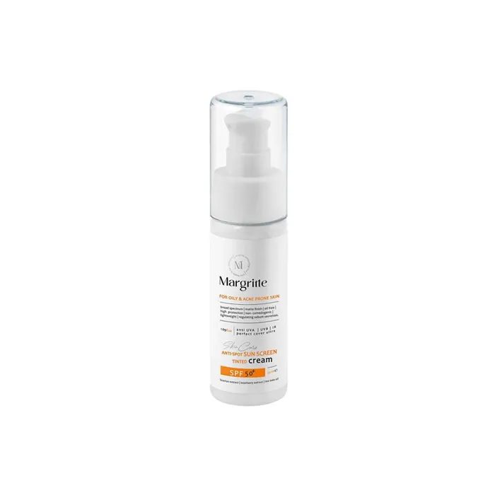 شاخص روشن کننده چرب کرم ضد آفتاب رنگی SPF50 پوست چرب و مستعد آکنه مارگریت حجم 50 میل - Image 1
